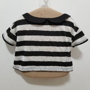 Forever 21 Girls top XS 6/7 rugby stripe Peter Pan collar floral lace semi sheer